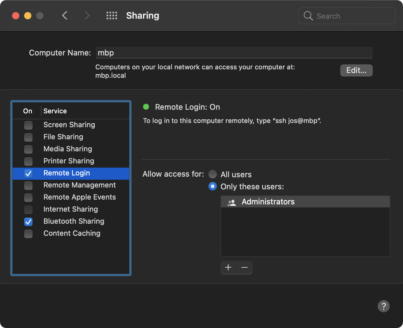 macos remote login