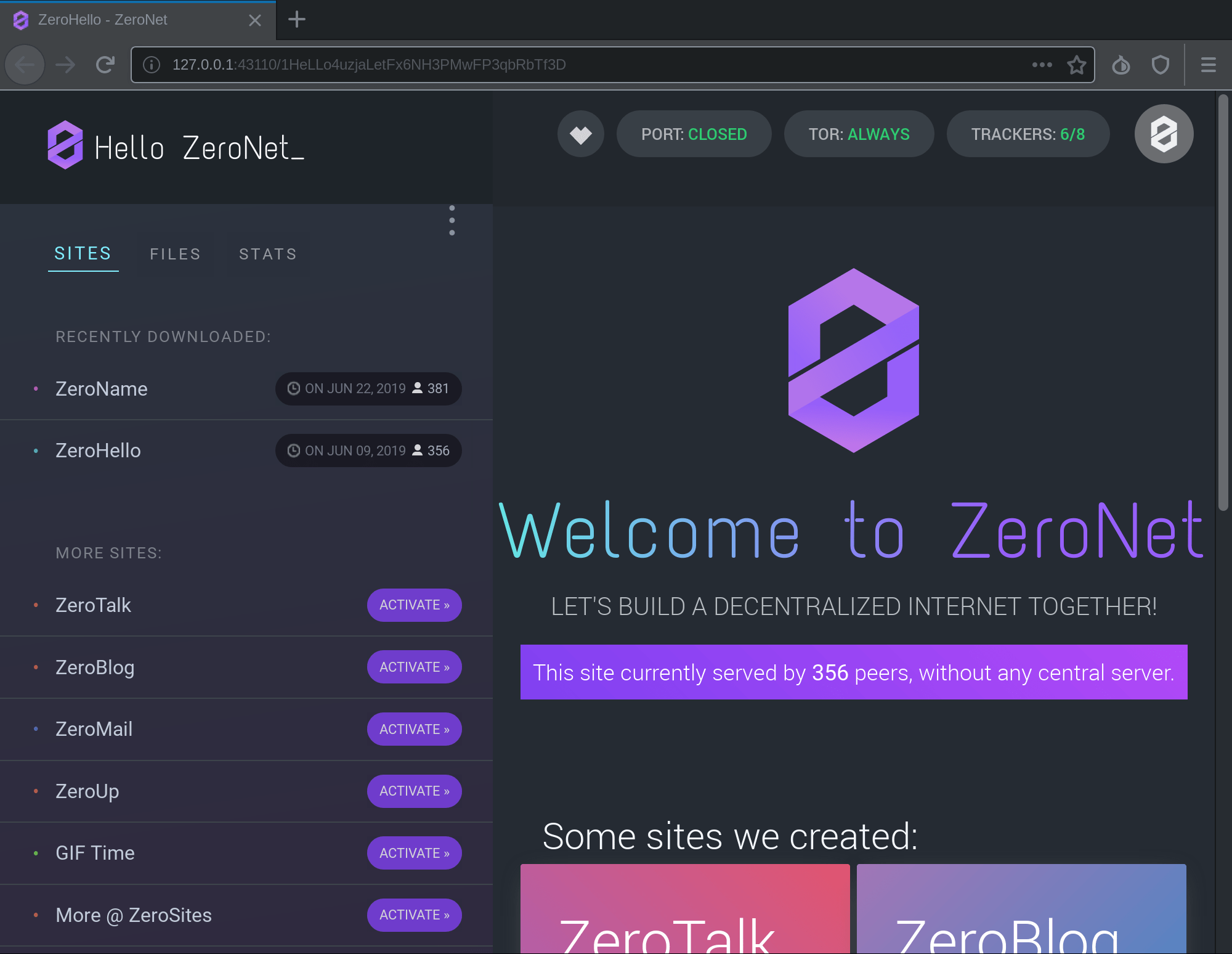 ZeroNet in Tor Browser
