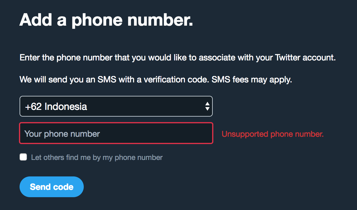 unsupported phone number screenshot