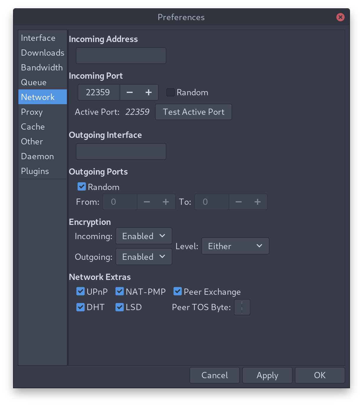 deluge gui incoming port