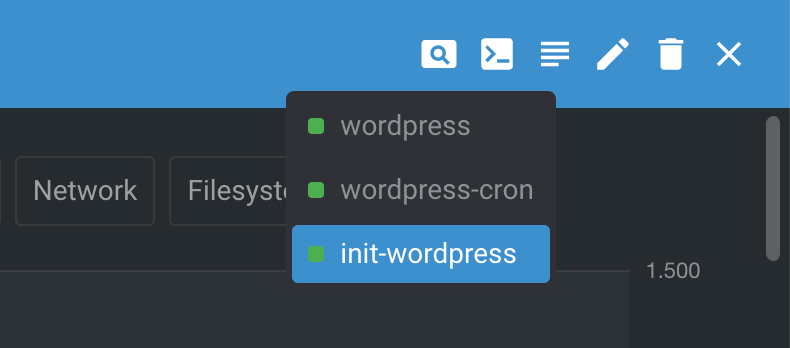 lens ide showing wordpress init container logs access