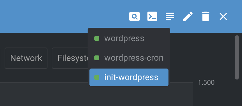lens ide showing wordpress init container logs access