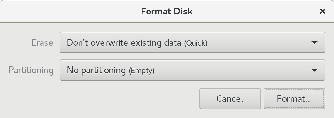 Disks Formatting Options Window